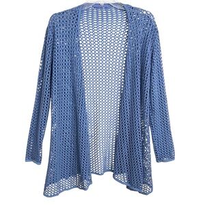 Cut Loose Womens Open Front Cut Out Cardigan M Blue Beach Coverup Lightweight